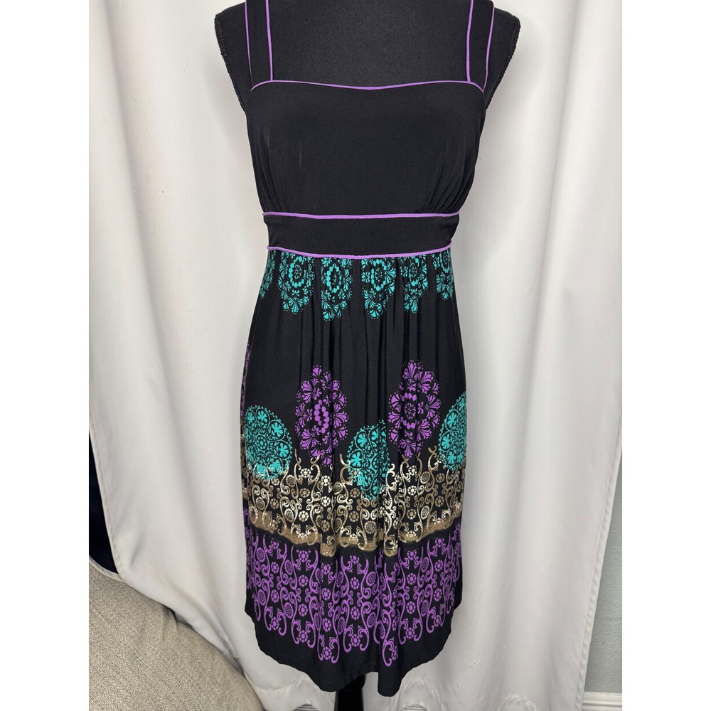 Women's Saint‎ Tropez West Fit and Flare Dress Black/Purple/Teal/Tan-10